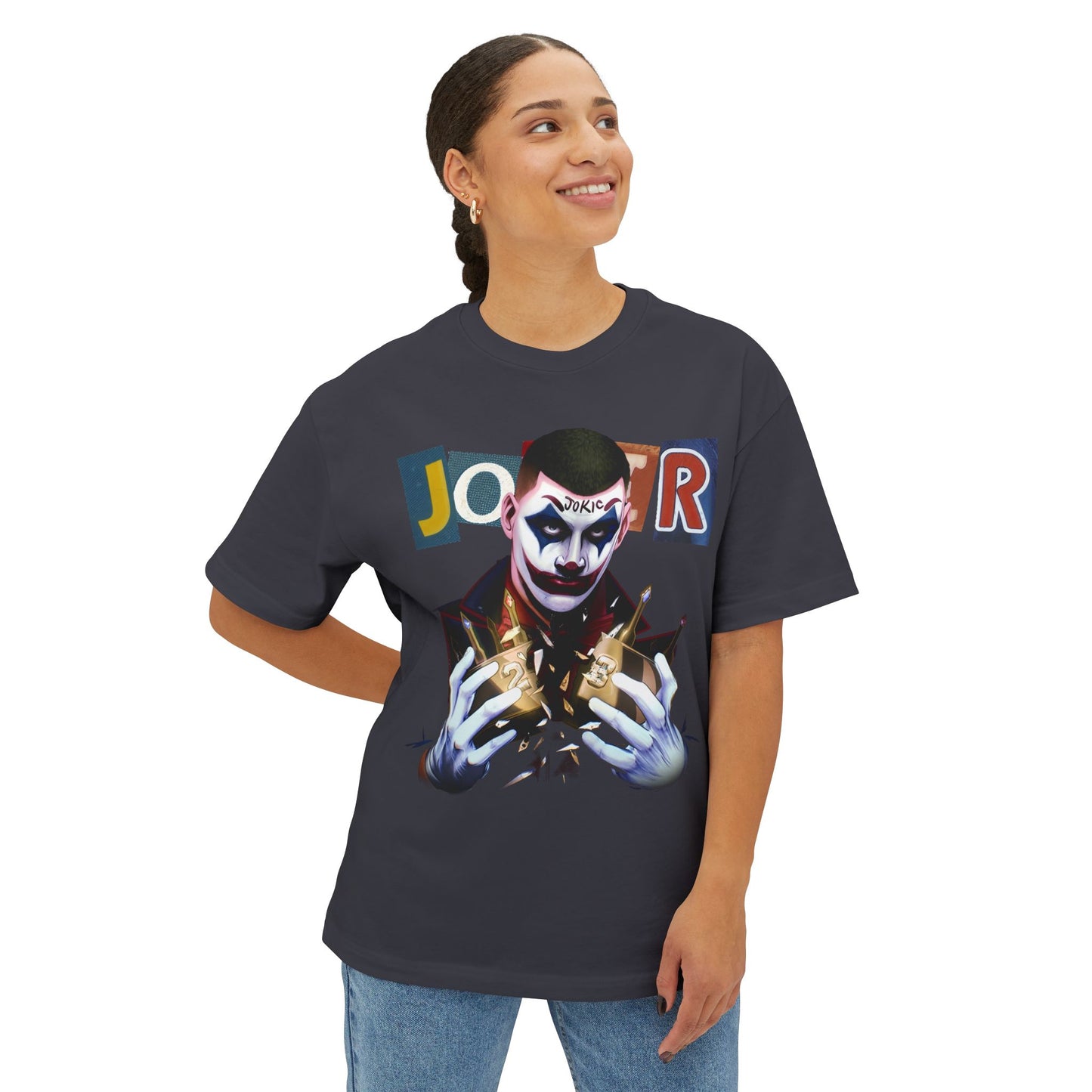 Nikola Jokic Joker Graphic Unisex Oversized Tee | Cool Streetwear | Gift for Fans | Casual Wear | Festival Apparel | Comic Merchandise