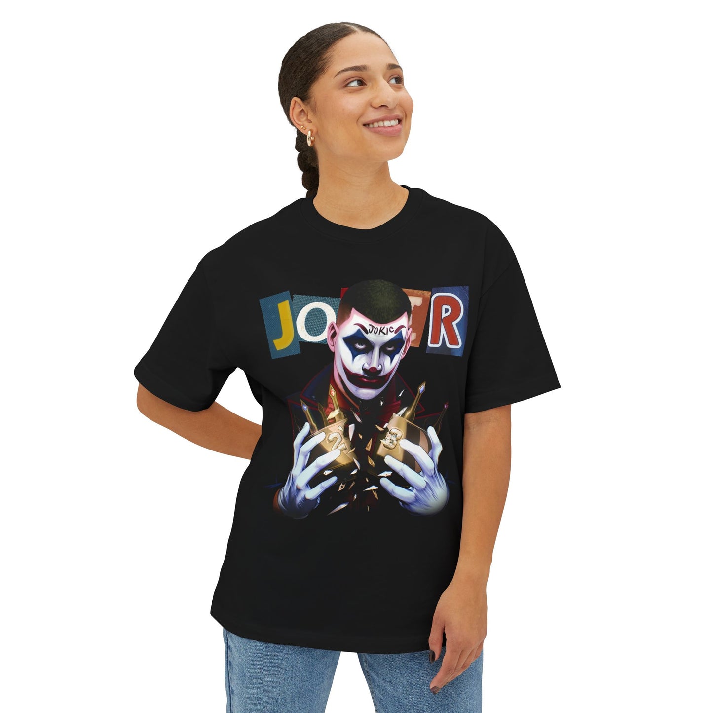 Nikola Jokic Joker Graphic Unisex Oversized Tee | Cool Streetwear | Gift for Fans | Casual Wear | Festival Apparel | Comic Merchandise