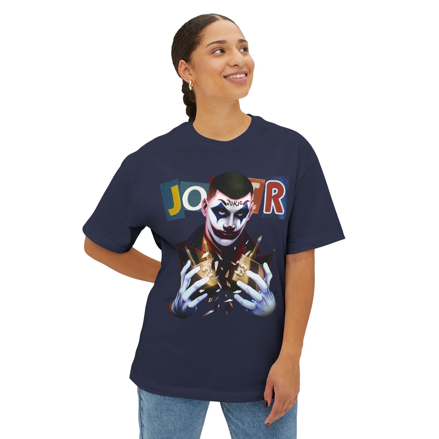 Nikola Jokic Joker Graphic Unisex Oversized Tee | Cool Streetwear | Gift for Fans | Casual Wear | Festival Apparel | Comic Merchandise
