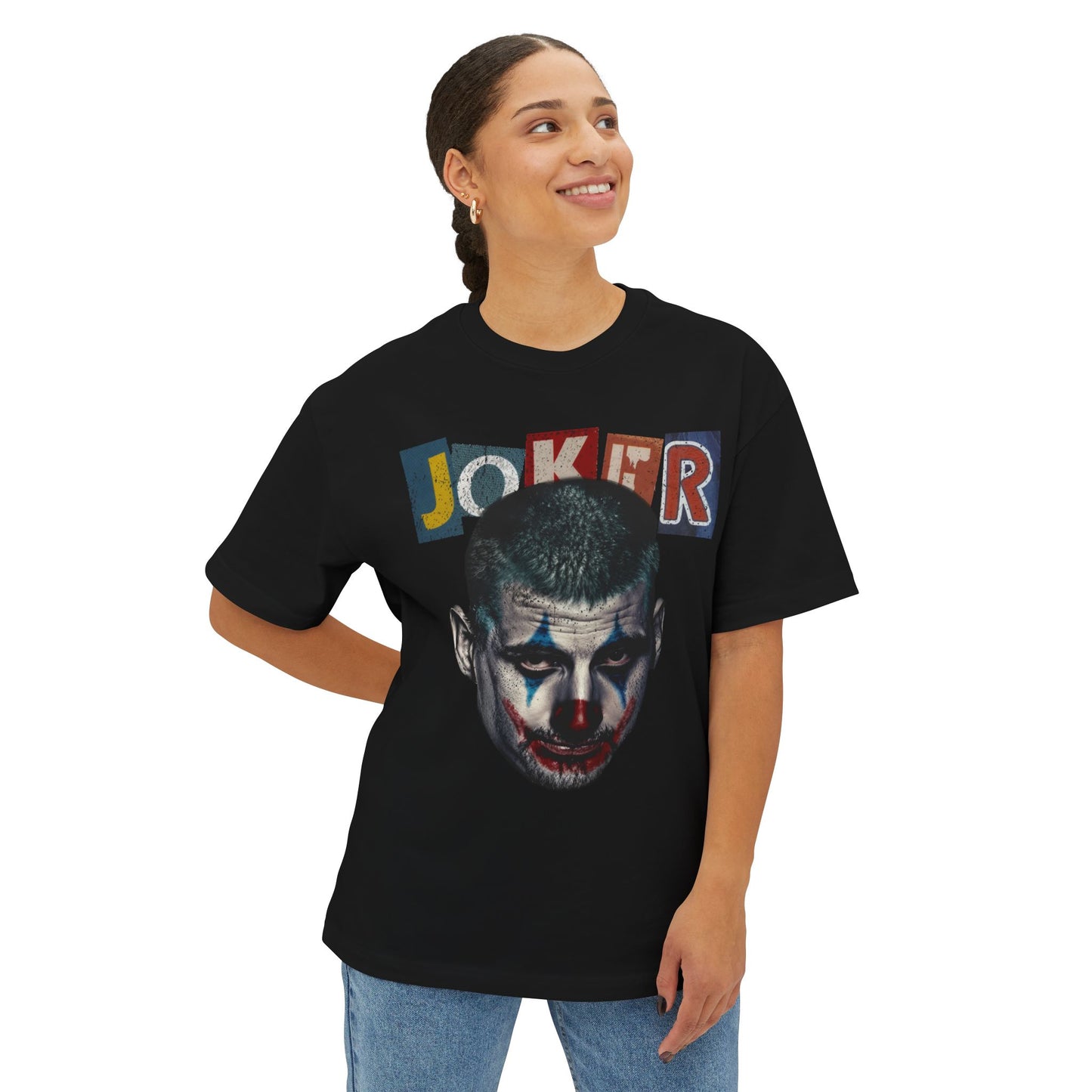 Joker Graphic Oversized Tee, Unisex Boxy T-Shirt, Comic Style Shirt, Relaxed Fit Tee, Halloween Costume Top, Streetwear Fashion