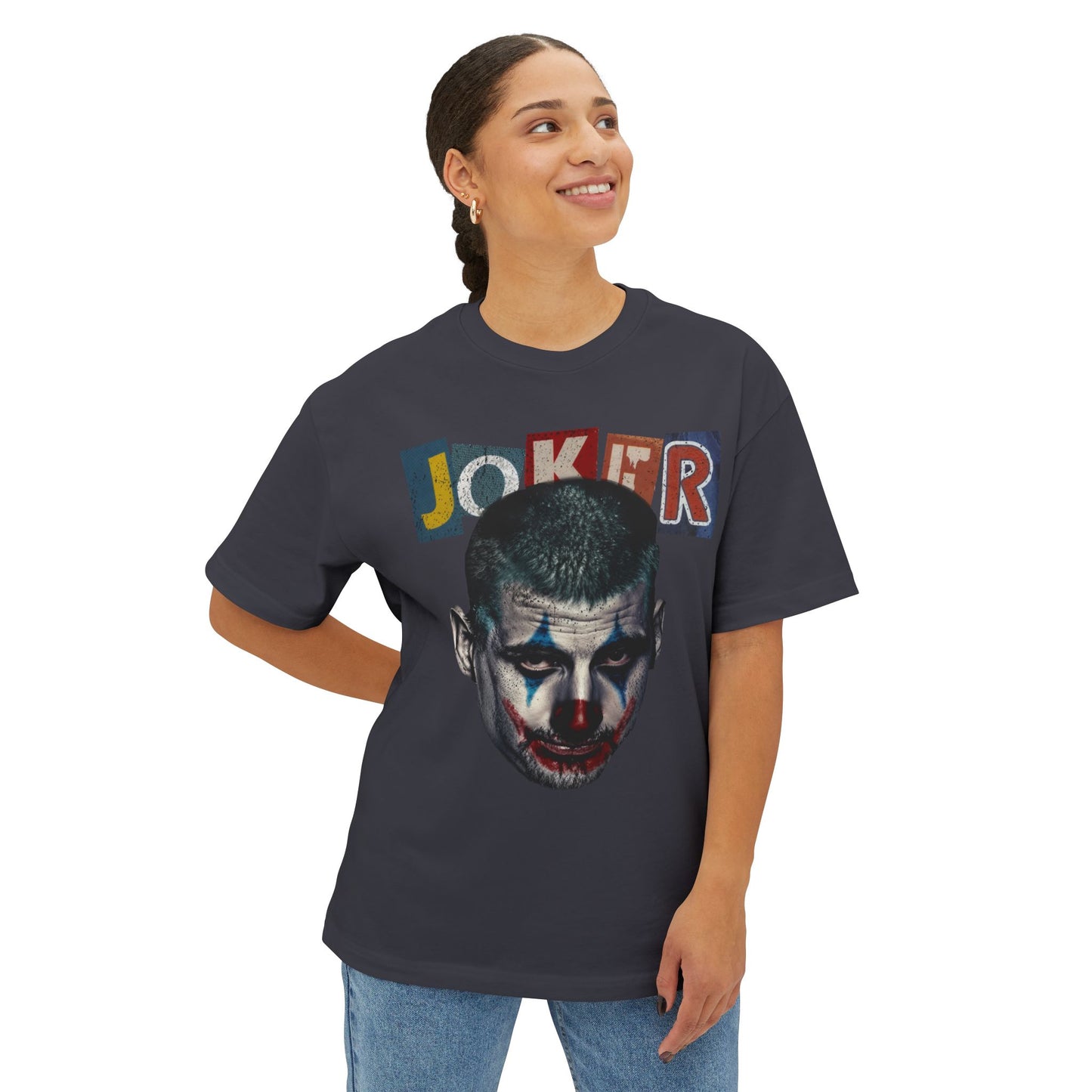Joker Graphic Oversized Tee, Unisex Boxy T-Shirt, Comic Style Shirt, Relaxed Fit Tee, Halloween Costume Top, Streetwear Fashion