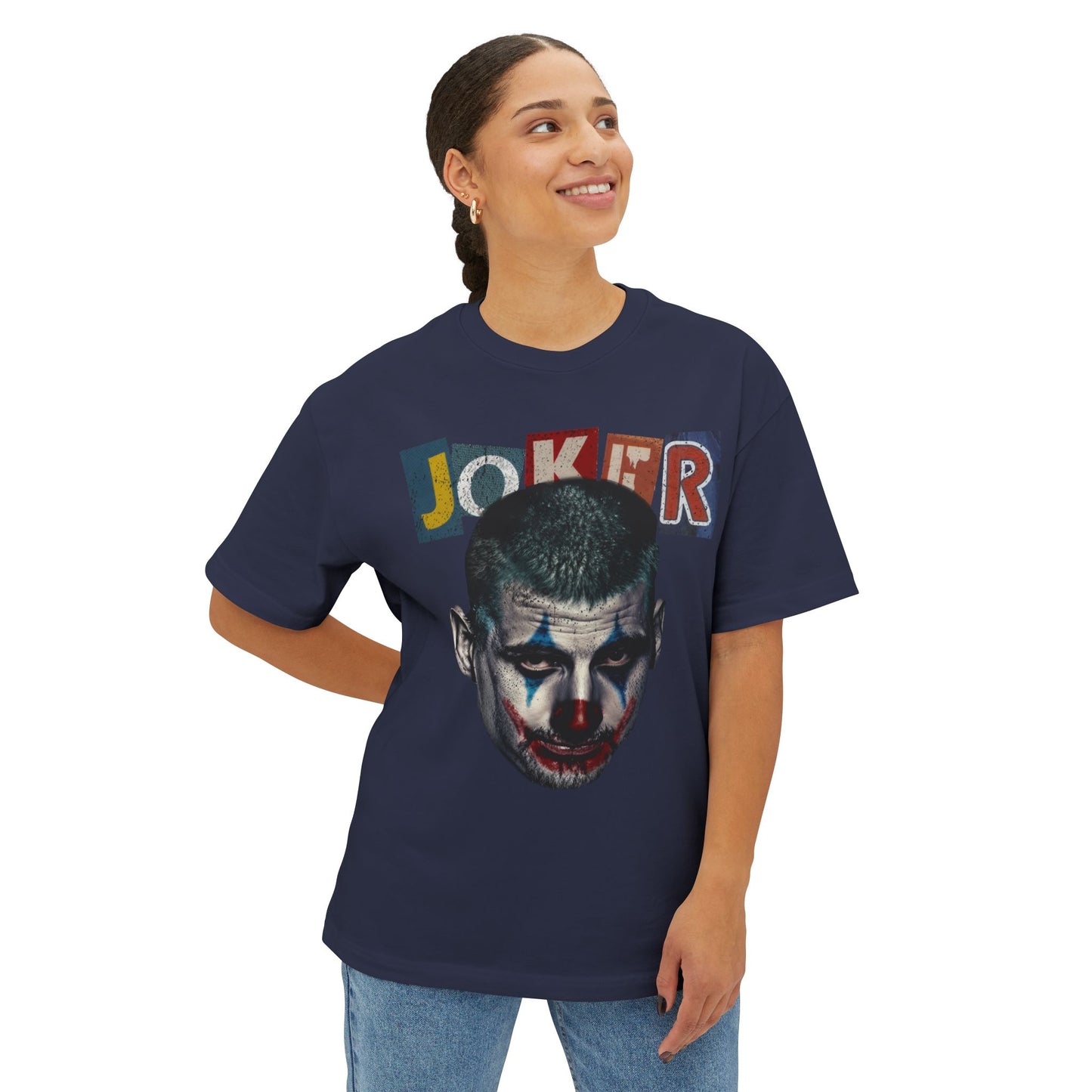 Joker Graphic Oversized Tee, Unisex Boxy T-Shirt, Comic Style Shirt, Relaxed Fit Tee, Halloween Costume Top, Streetwear Fashion