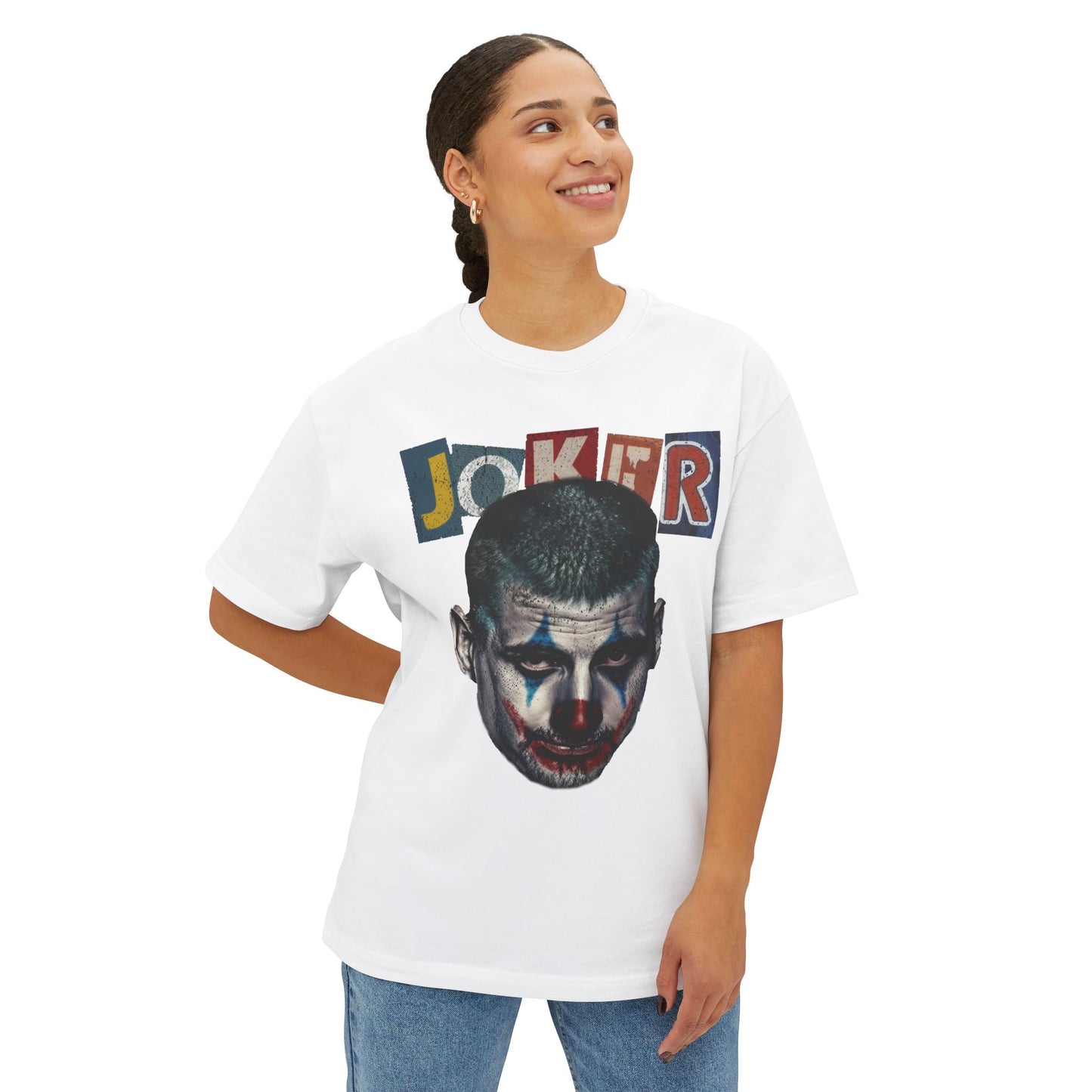 Joker Graphic Oversized Tee, Unisex Boxy T-Shirt, Comic Style Shirt, Relaxed Fit Tee, Halloween Costume Top, Streetwear Fashion